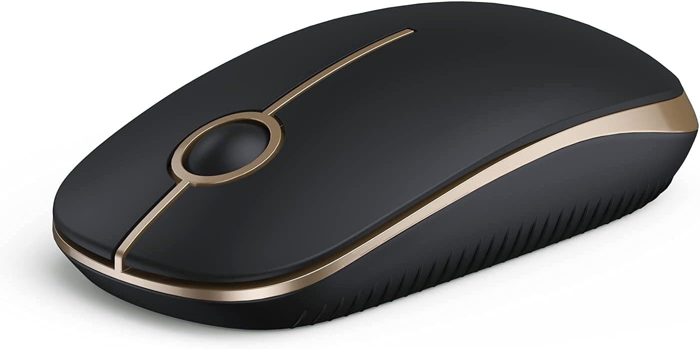 VssoPlor Wireless Mouse, Black and Gold, product photograph