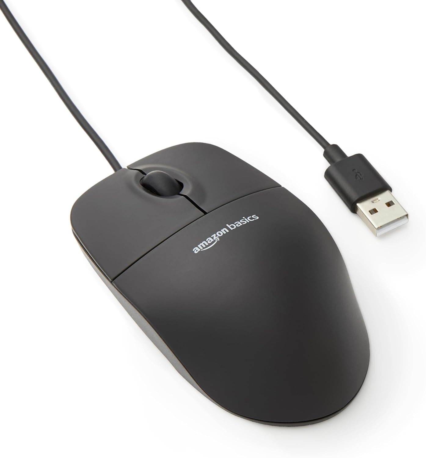 Amazon Basics 3-Button USB Wired Mouse, Black, product photograph