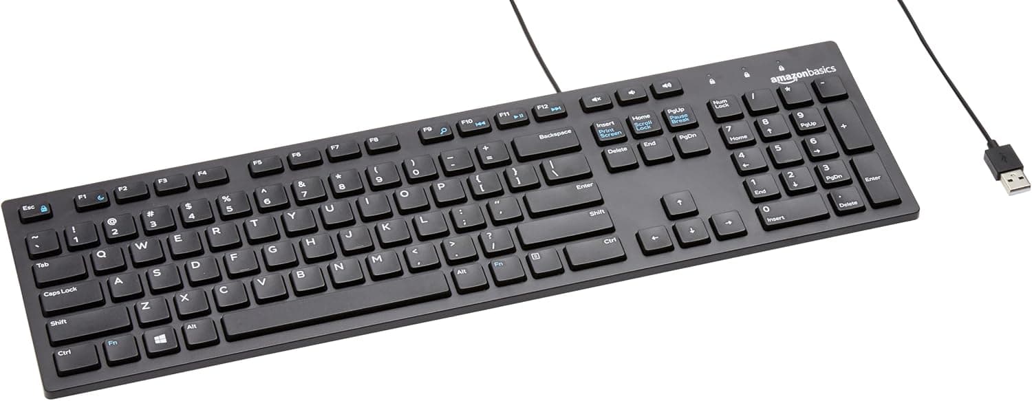 Amazon Basics Wired QWERTY Keyboard, Black, product photograph